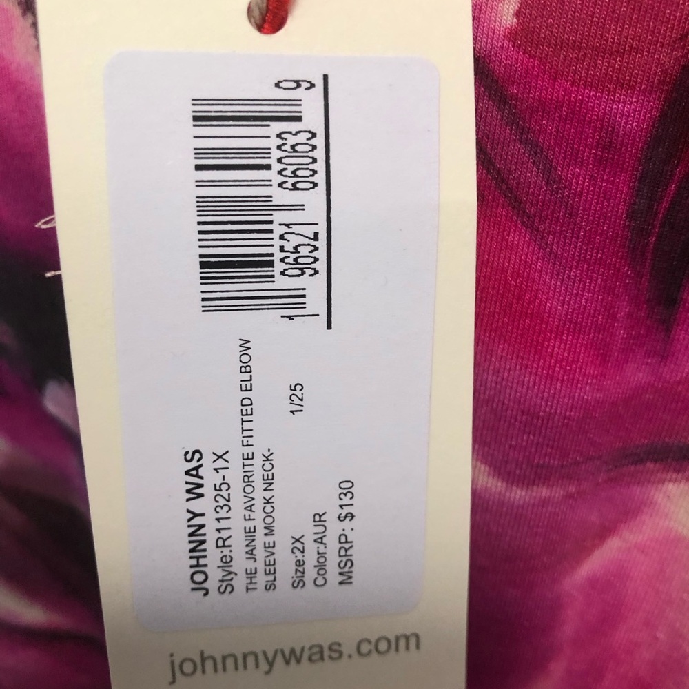 Johnny Was NWT 2X Plus top the Janie favorite mock neck stretchy tee PINK Floral - Picture 4 of 14